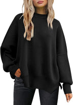 crew neck bat wing long-sleeved sweater
