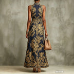 Vintage gold embroidered long dress