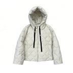 Hooded rhombus woven white duck down jacket