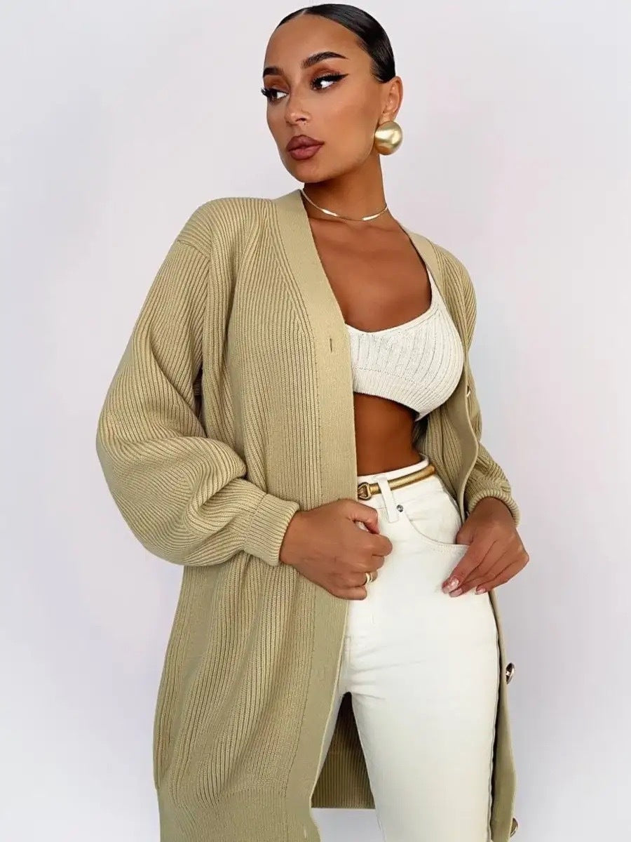 Solid color cardigan knitted breasted cardigan