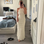 Backless pleated fabric dress