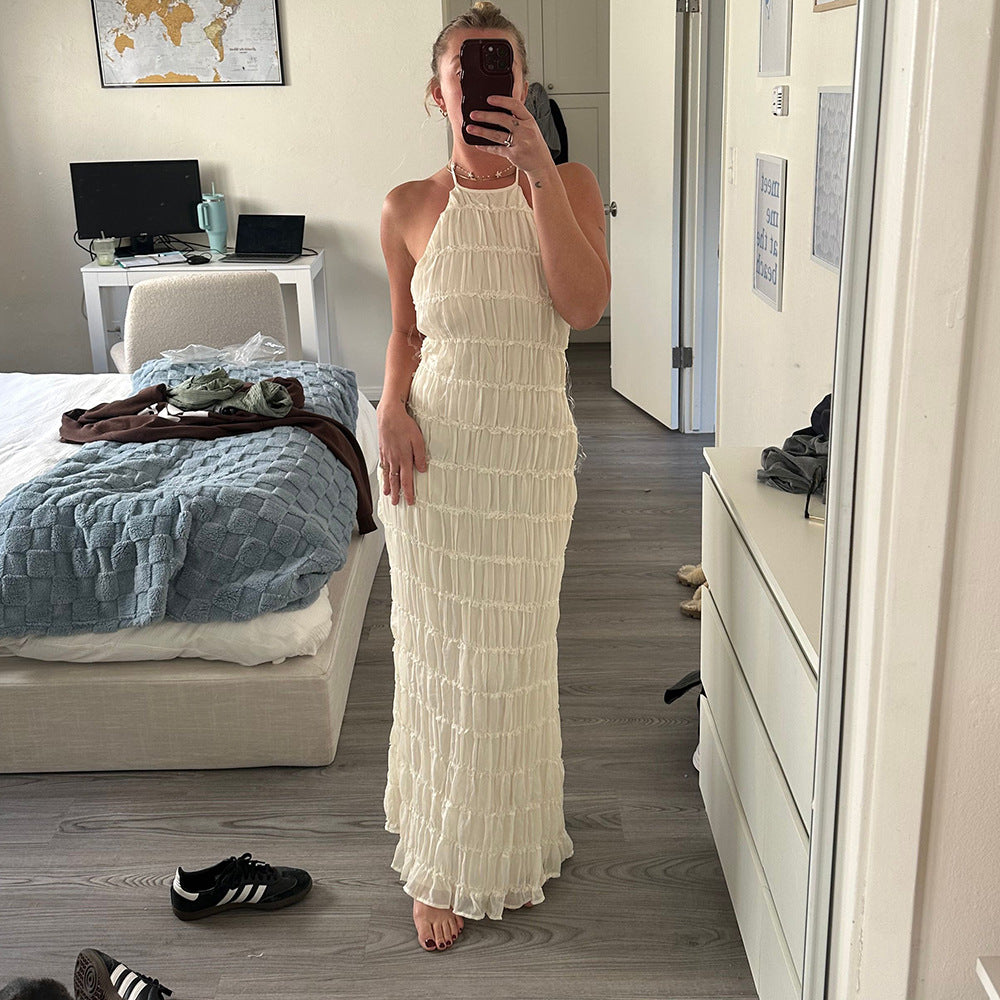 Backless pleated fabric dress