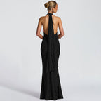Deep V backless hip-wrapped dress