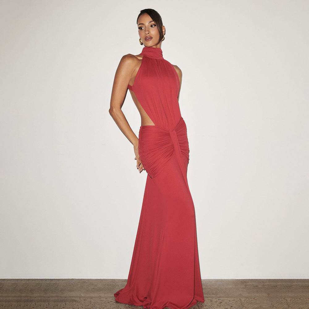 Solid color sexy slim-fit backless fishtail dress