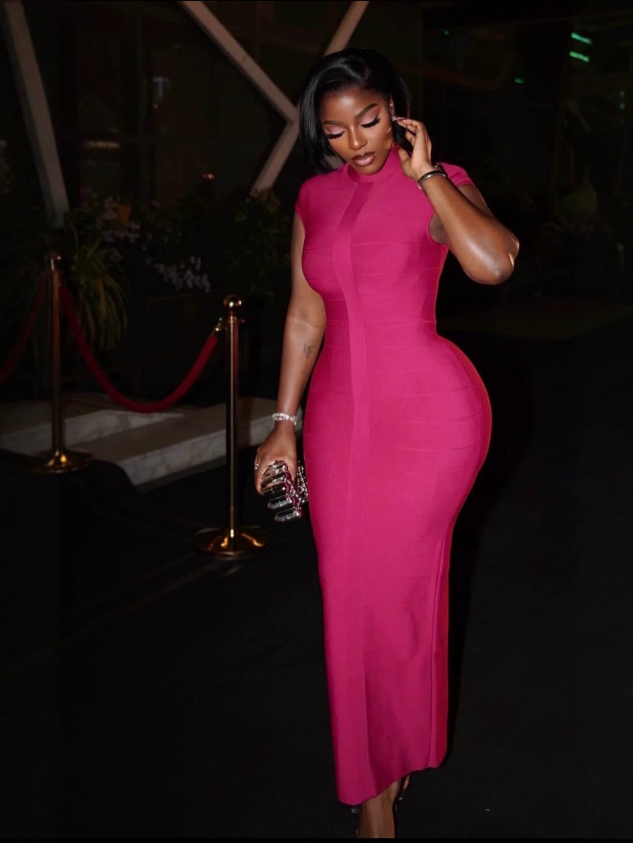 Stand-up collar tight slim fit solid color bandage dress
