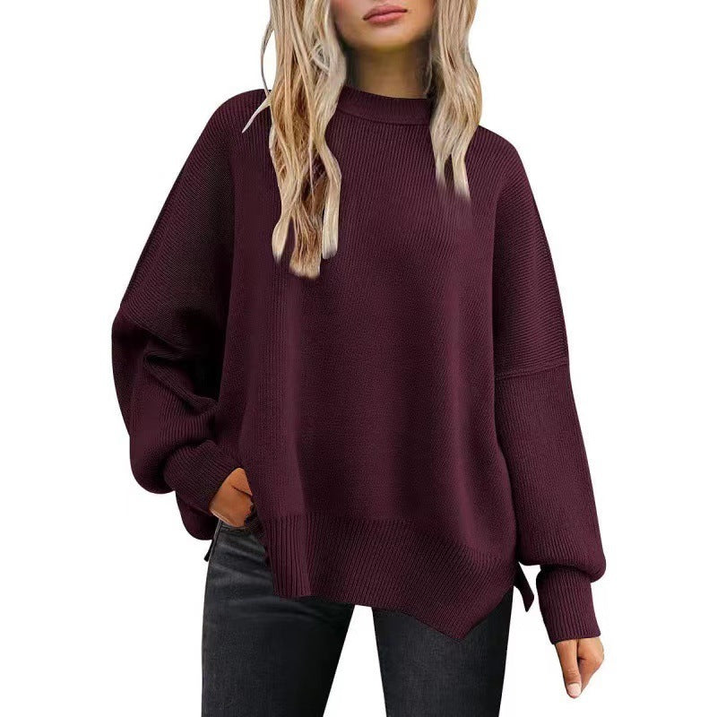 crew neck bat wing long-sleeved sweater