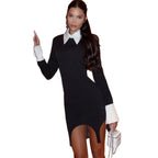 Contrasting color French temperament short dress dress