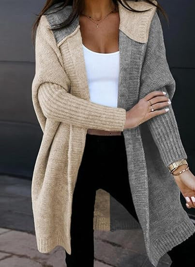 Medium and long hooded knitted cardigan