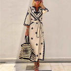 Printed belt hemp dress