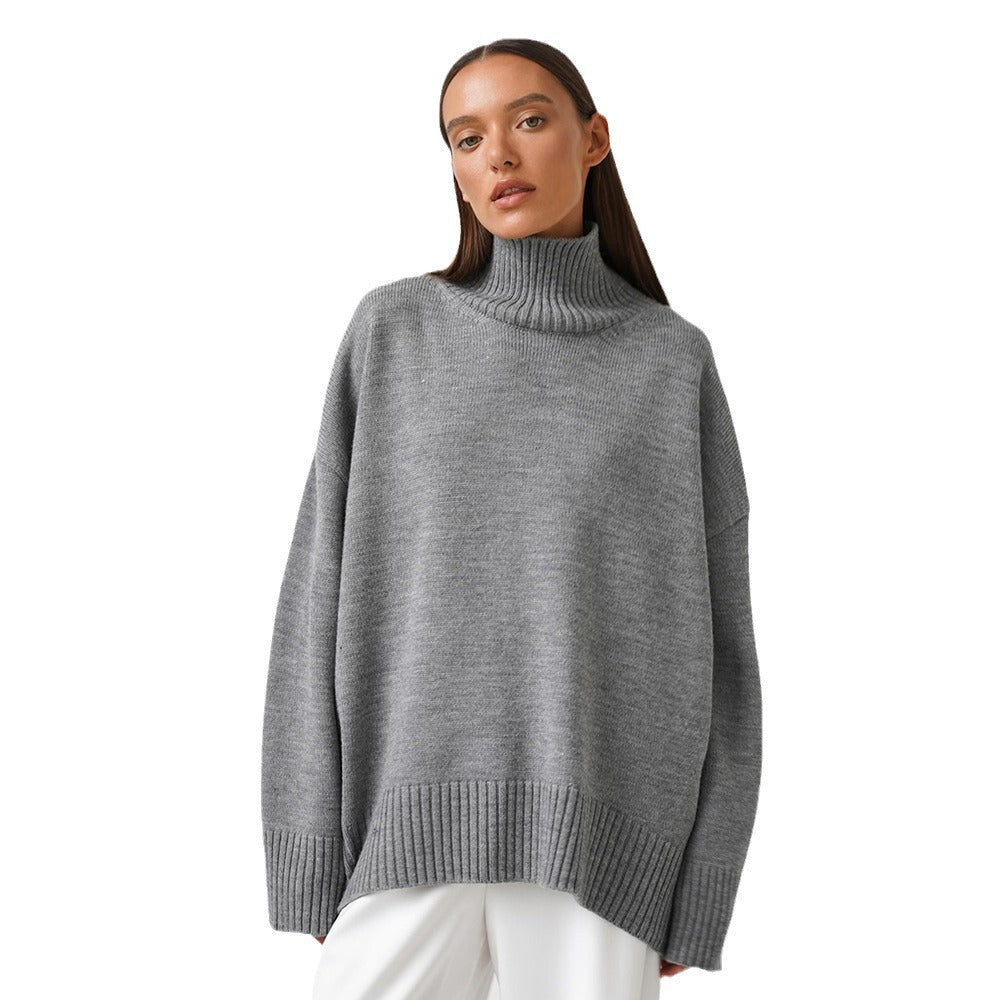 Solid color turtleneck knitted sweater