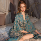 Seven-quarter-sleeved jacquard ice silk nightgown