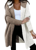 Medium and long hooded knitted cardigan