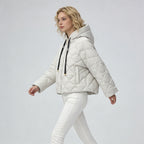 Hooded rhombus woven white duck down jacket
