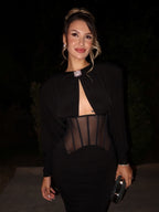 Crew neck elegant split evening dress hip wrap dress