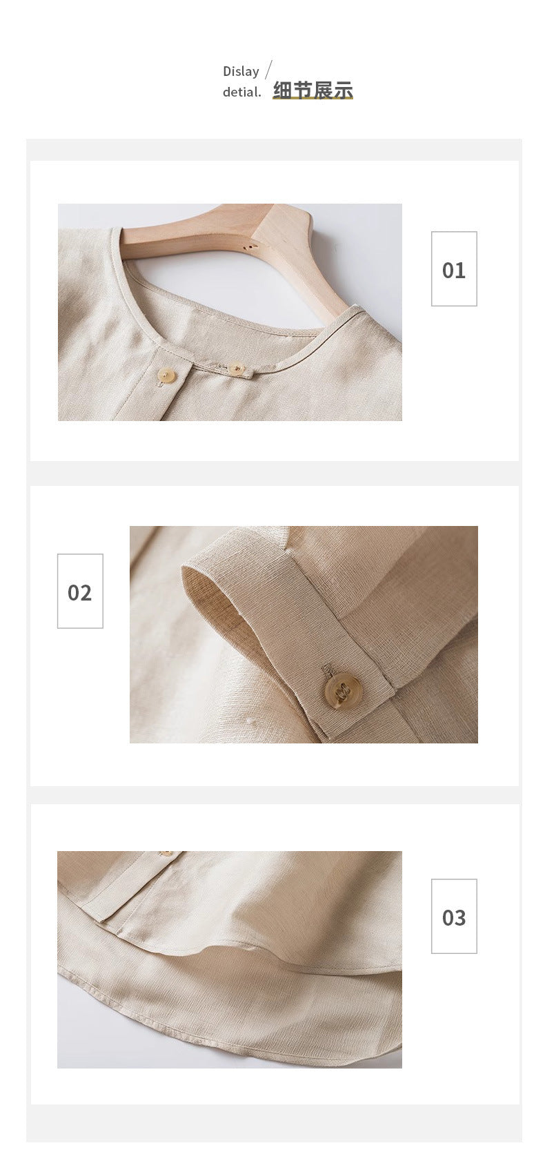 Flax mulberry silk round neck long sleeve shirt