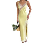 Lace stitching suspender dress
