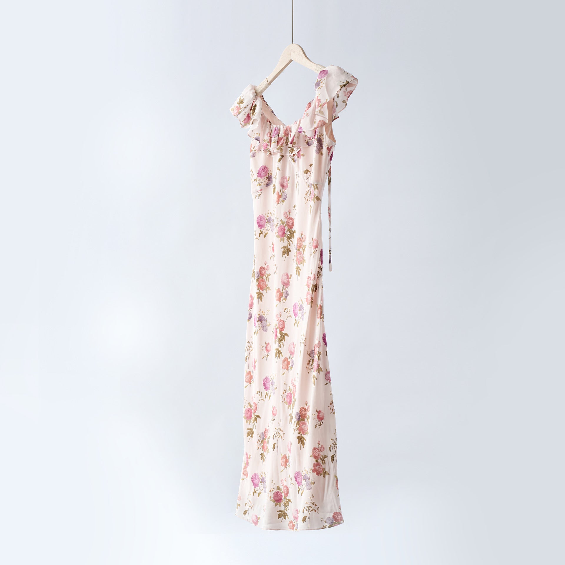 Little Rose Temperament Mulberry Silk Lotus Leaf Edge Dress