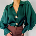 Lantern Sleeve Casual Loose Satin Blouse