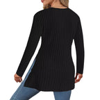 Long sleeved solid color V-neck casual home pit strip top