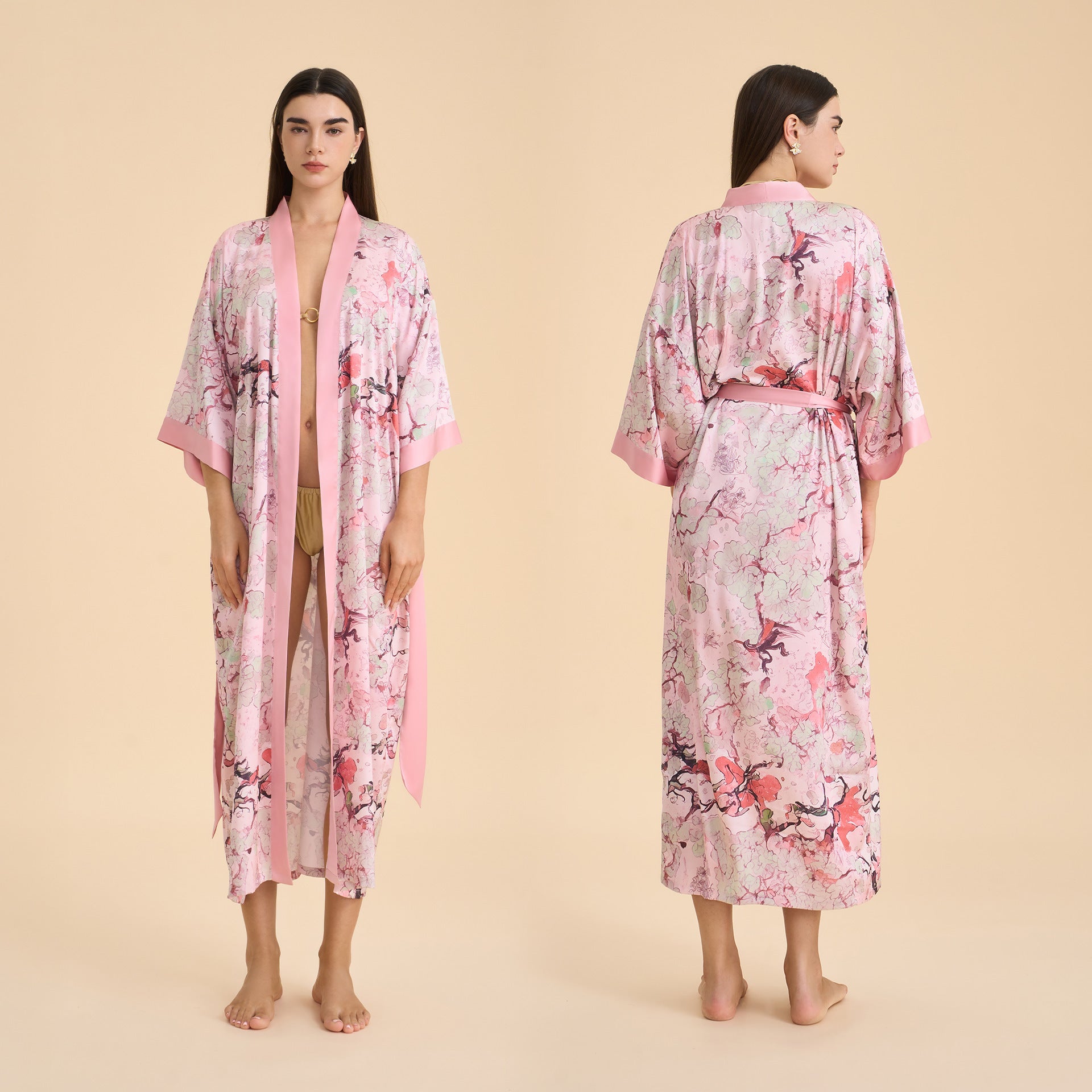 Satin chiffon bathrobe shuffle print nightgown