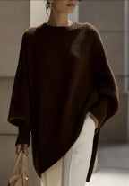 Crew neck pullover solid color knitted sweater