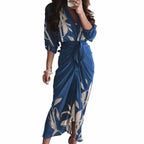 Printed v-neck strap-on high-waisted dress