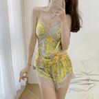 Lace suspender pajamas shorts set
