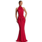 Solid color sexy slim-fit backless fishtail dress
