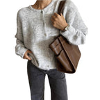 Vintage buckle grey wool knitted cardigan