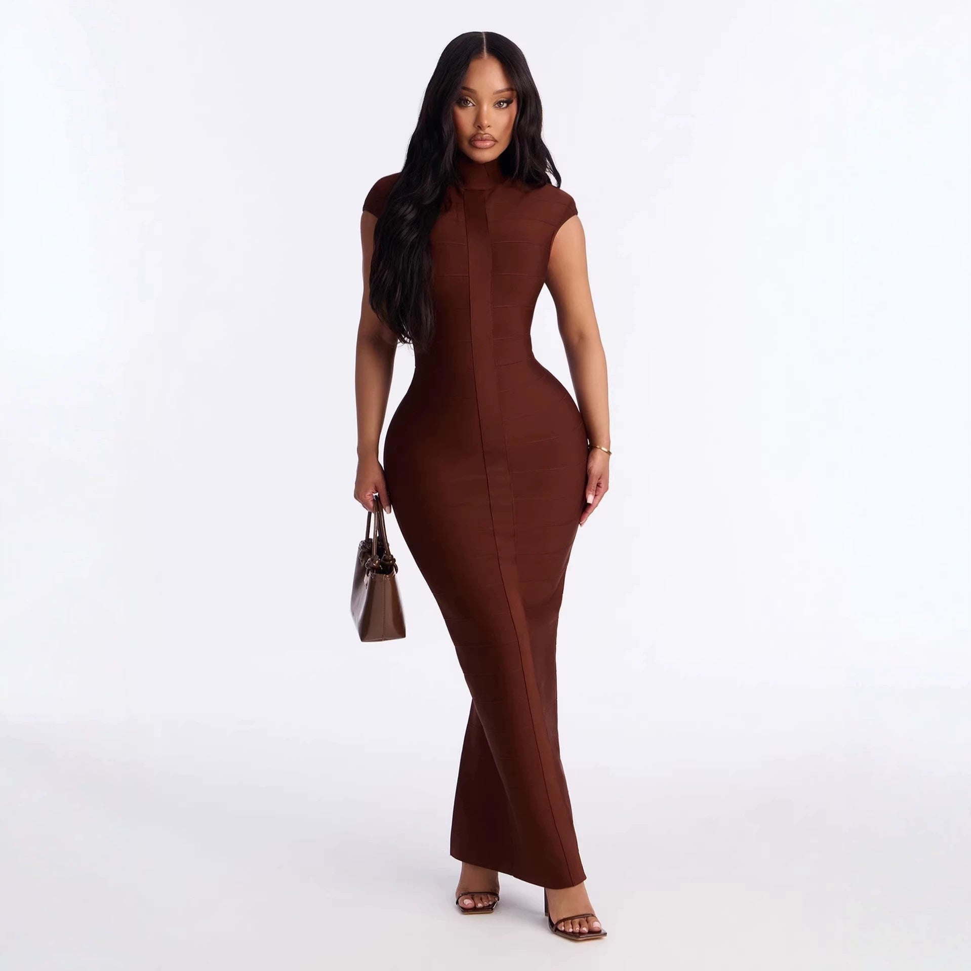 Stand-up collar tight slim fit solid color bandage dress