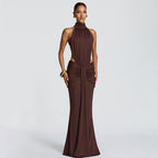 Solid color sexy slim-fit backless fishtail dress