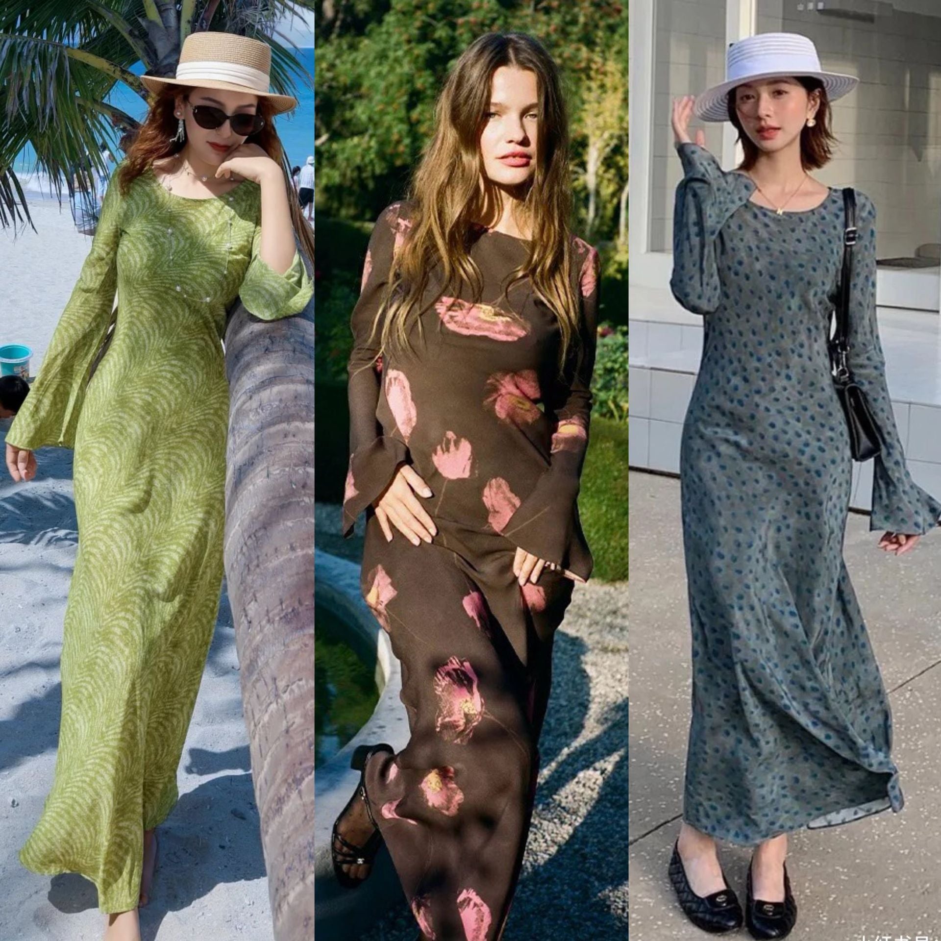 Silk floor-to-ceiling dress crew neck dress