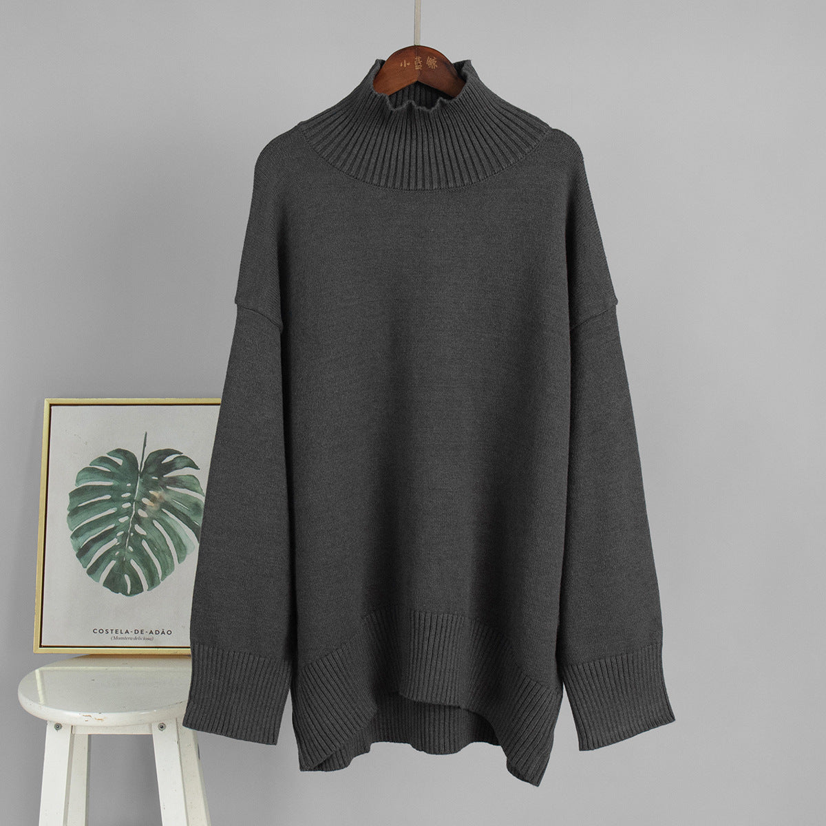 Solid color turtleneck knitted sweater