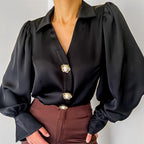 Lantern Sleeve Casual Loose Satin Blouse