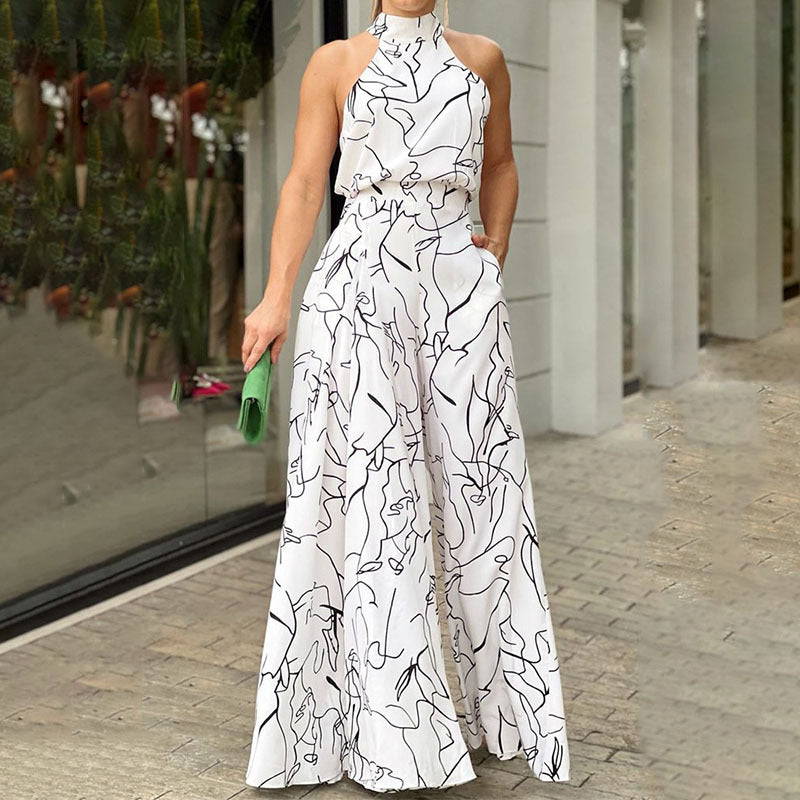 Crew neck sexy print jumpsuit