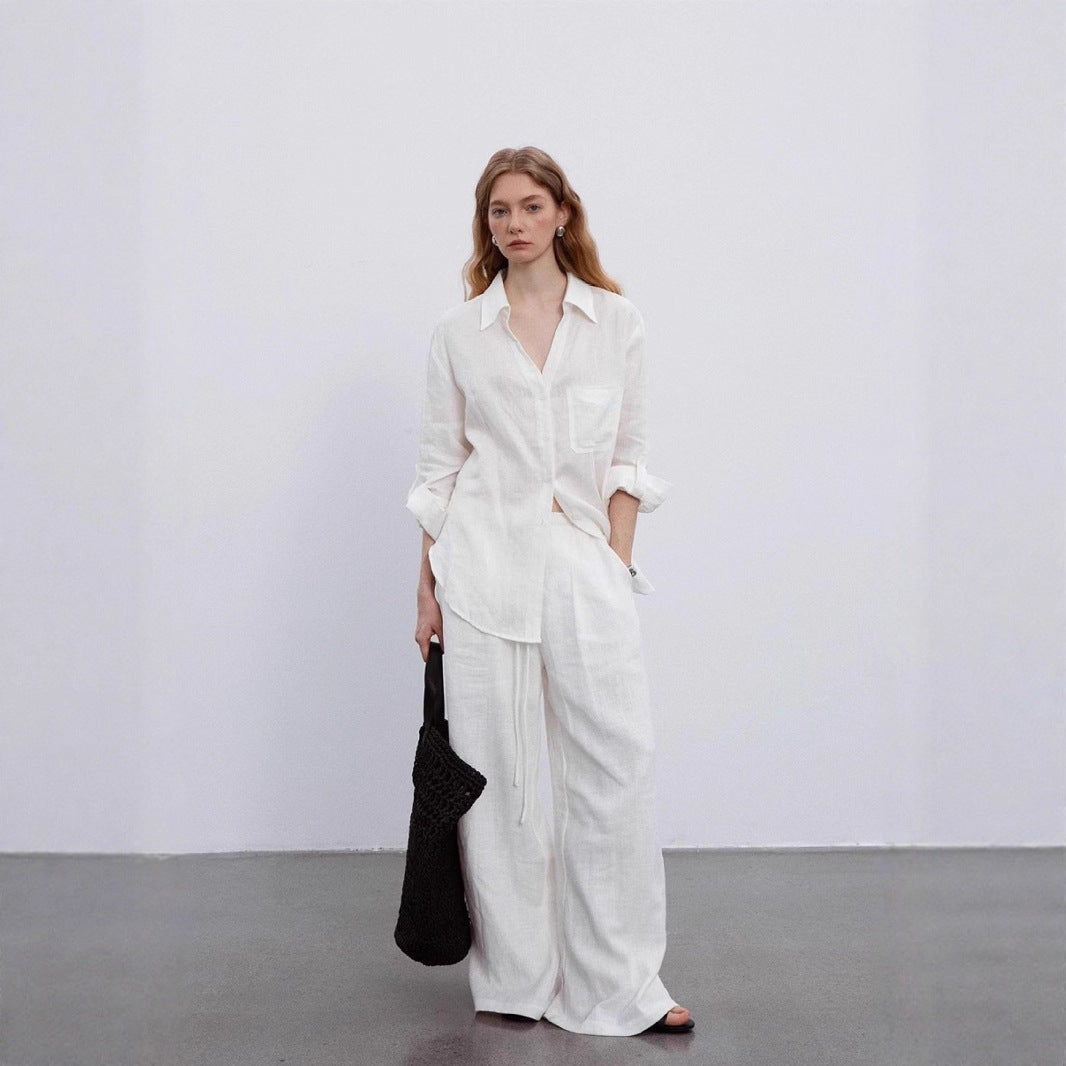 Linen Silhouette V-Neck Shirt Long Sleeve Shirt