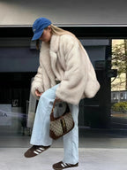 Fur fur long-sleeved cardigan top