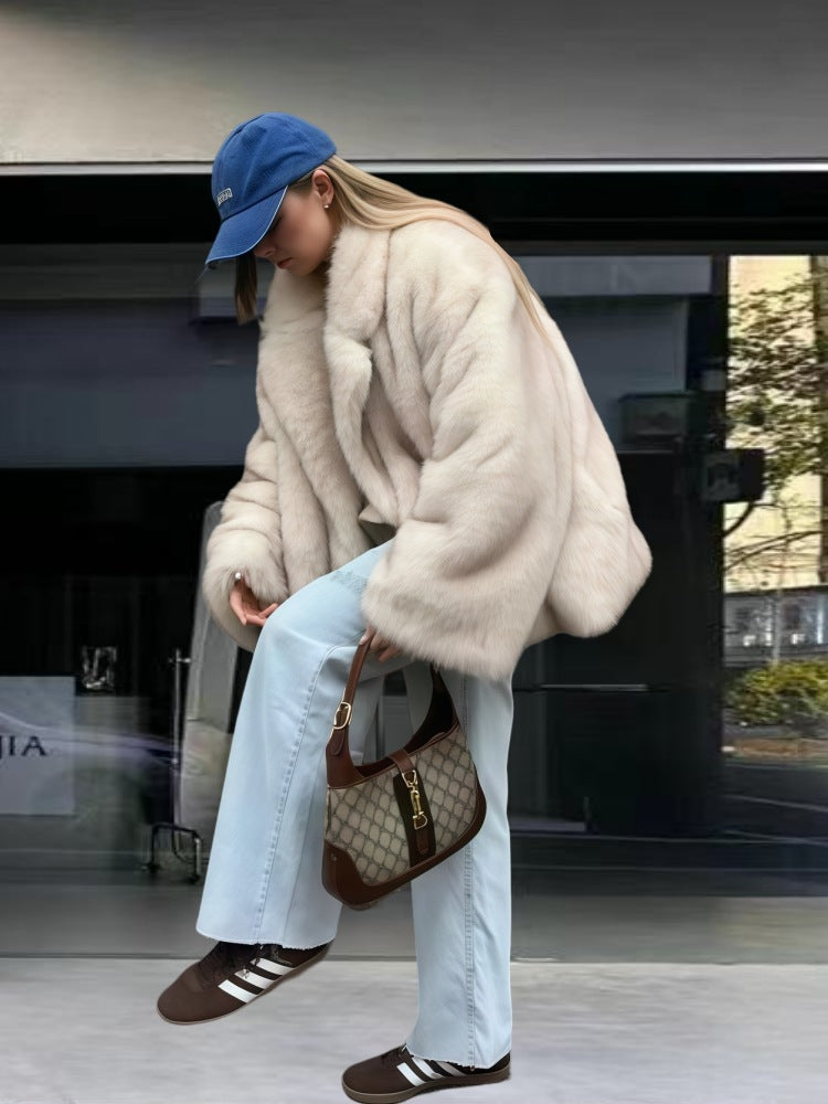 Fur fur long-sleeved cardigan top