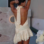 Sleeveless straps backless sexy short dress