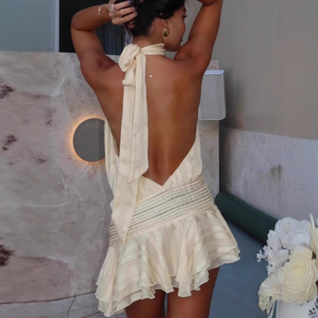 Sleeveless straps backless sexy short dress