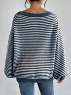 One-word collar contrasting striped knitted sweater