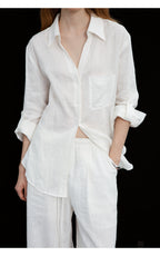 Linen Silhouette V-Neck Shirt Long Sleeve Shirt