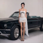 Fishbone tube top slim-fitting flower ruffle dress