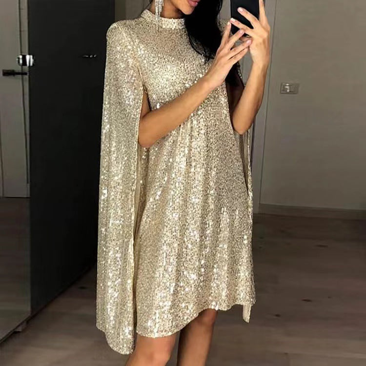 Beaded long-sleeved split dress