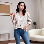 Knitted button long-sleeved T-shirt