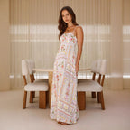 Printed suspender halter dress