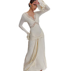 V-neck lace see-through slim-fit dress