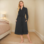 Long-sleeved polished milk silk pocket nightgown