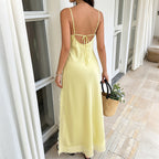 Lace stitching suspender dress