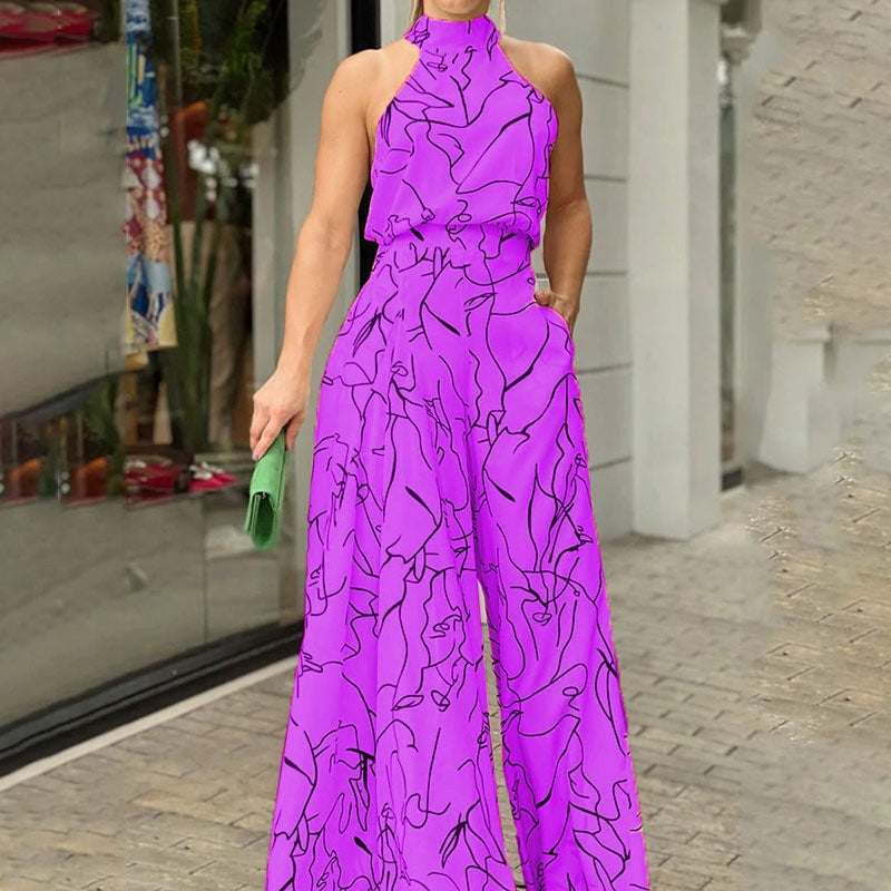Crew neck sexy print jumpsuit